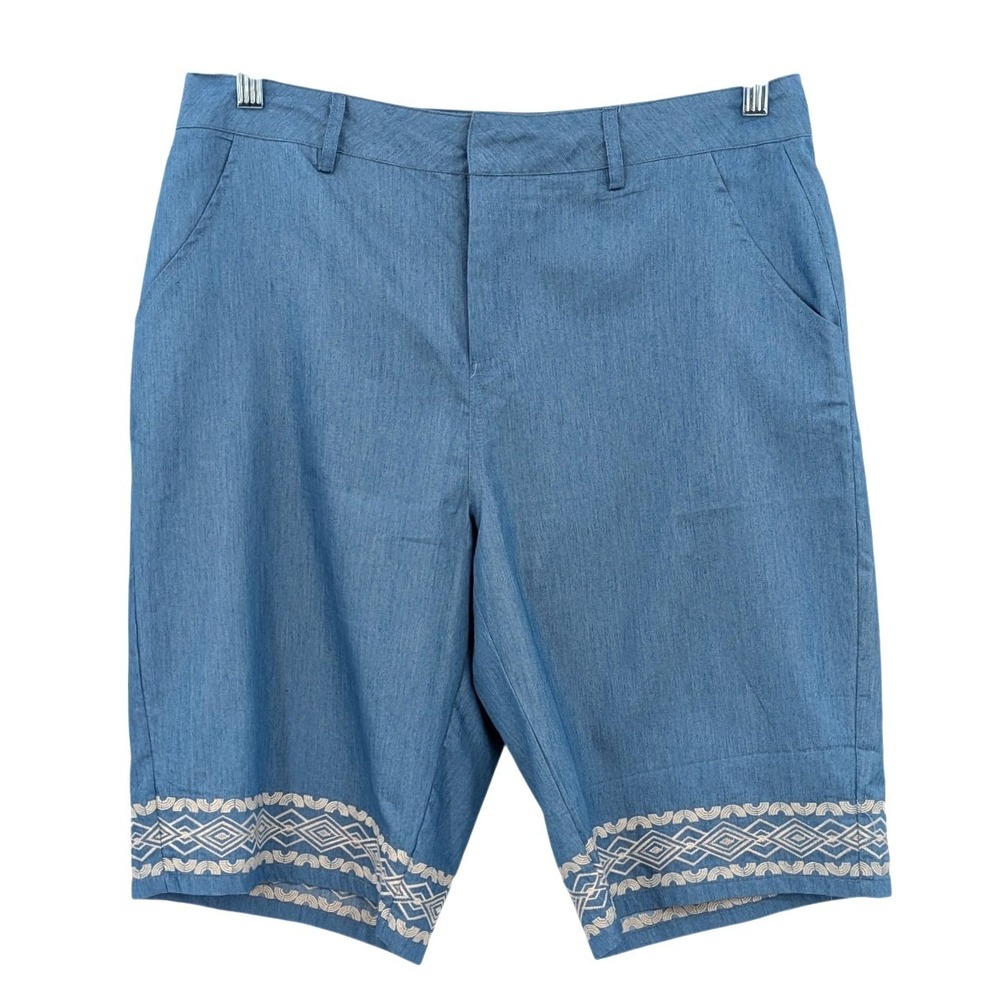 Umgee Embroidered Hem Shorts Blue Boho Casual Lightweight Size L